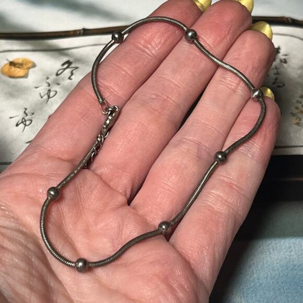 Vintage 925 Sterling Silver Ball Chain Layering Bracelet or Anklet